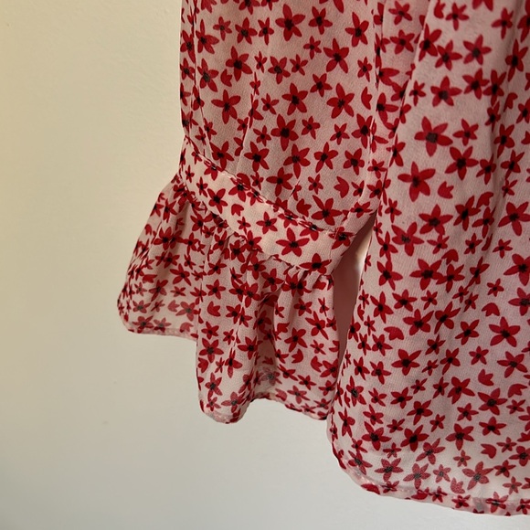 Dynamite White and Red Floral Blouse with ruffles - Picture 5 of 8